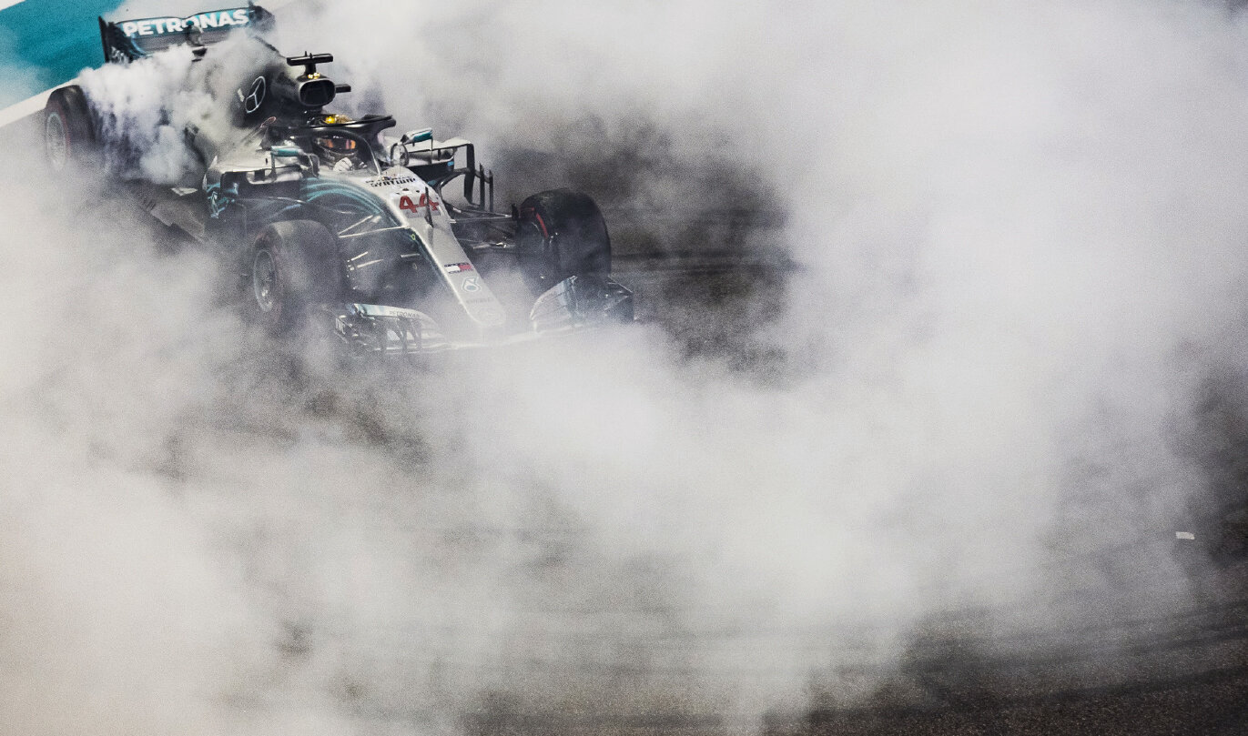 Formula 1 car burning out