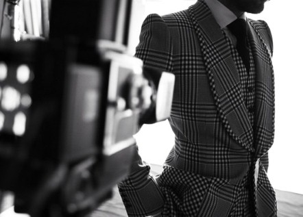 black white picture of custom made suit